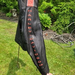 🔥 Harley-Davidson Mens Black Leather Jacket with Orange Accents